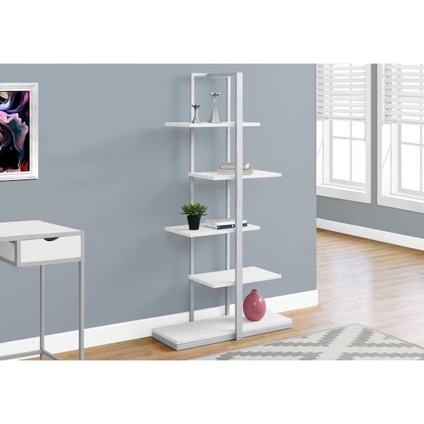 Bookshelf, Bookcase, Etagere, 5 Tier, 60H, Office, Bedroom, Metal, Laminate, White, Grey